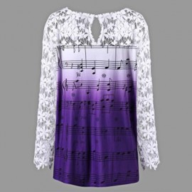 PLUS SIZE LACE TRIM MUSIC NOTES TOP (DAHLIA)