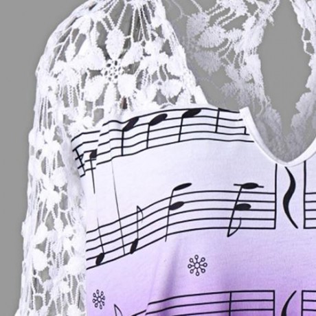 PLUS SIZE LACE TRIM MUSIC NOTES TOP (DAHLIA)