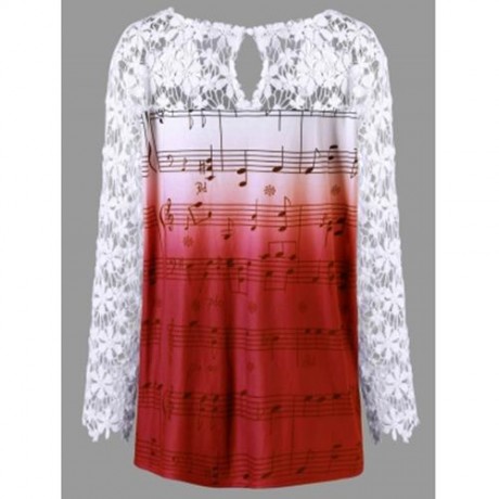 PLUS SIZE LACE TRIM MUSIC NOTES TOP (DAHLIA)