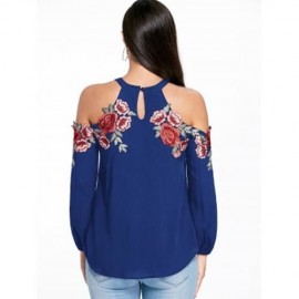 EMBROIDERY APPLIQUE COLD SHOULDER TOP (BLUE)