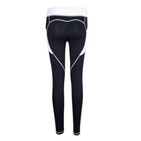 ELASTIC WAIST HEART PRINT SPLICED SKINNY WOMEN YOGA PANTS (BLACK)