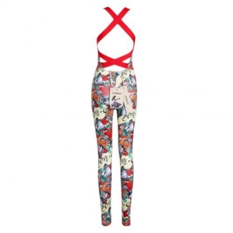 TRENDY BACKLESS PRINT PADDED WOMEN JUMPSUIT (RED)