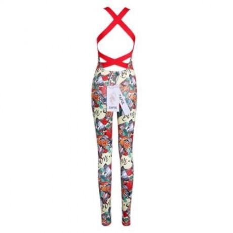 TRENDY BACKLESS PRINT PADDED WOMEN JUMPSUIT (RED)