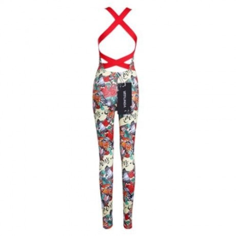 TRENDY BACKLESS PRINT PADDED WOMEN JUMPSUIT (RED)