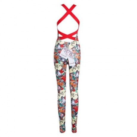 TRENDY BACKLESS PRINT PADDED WOMEN JUMPSUIT (RED)