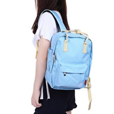SUPER - K GIRLS PREPPY TRAVEL PATCHWORK BACKPACK SCHOOL BAG (AZURE)