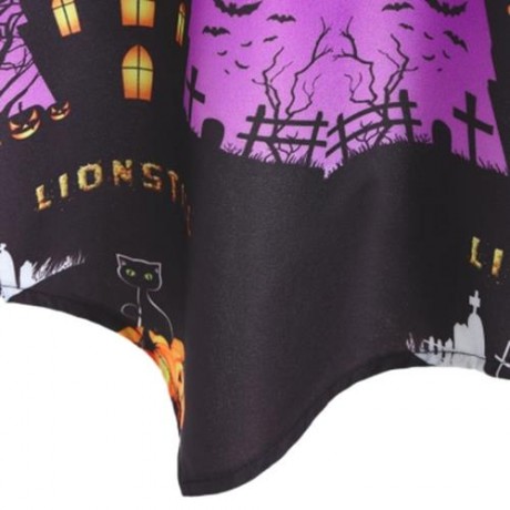 PLUS SIZE HALLOWEEN LACE PANEL ASYMMETRICAL T-SHIRT (PURPLE)