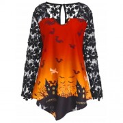 PLUS SIZE HALLOWEEN LACE PANEL ASYMMETRICAL T-SHIRT (ORANGE)