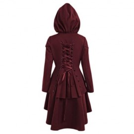 PLUS SIZE LACE UP HIGH LOW HOODED COAT (WINE RED)