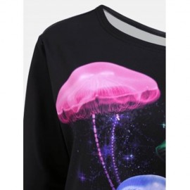 SKEW NECK MULTICOLOR JELLYFISH PRINT SWEATSHIRT (BLACK)