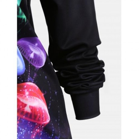 SKEW NECK MULTICOLOR JELLYFISH PRINT SWEATSHIRT (BLACK)