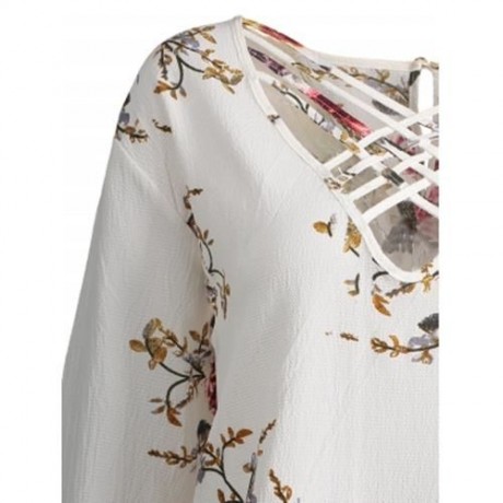 FLORAL PLUS SIZE LATTICE HOLLOW OUT TOP (CRYSTAL CREAM)