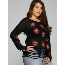 HALLOWEEN PUMPKIN PATTERN FRAYED KNITWEAR (BLACK)
