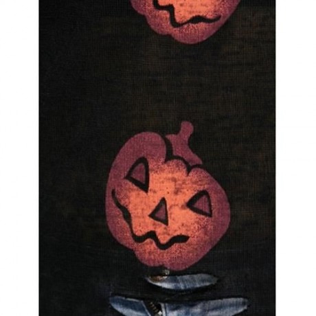 HALLOWEEN PUMPKIN PATTERN FRAYED KNITWEAR (BLACK)