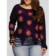HALLOWEEN PUMPKIN PATTERN FRAYED KNITWEAR (PURPLE)