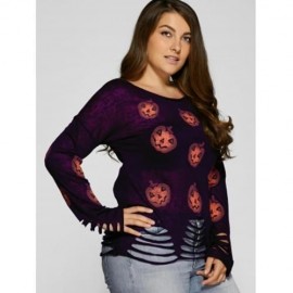 HALLOWEEN PUMPKIN PATTERN FRAYED KNITWEAR (PURPLE)