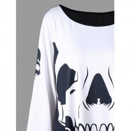 PLUS SIZE SKULL PRINT TUNIC T-SHIRT (WHITE AND BLACK)