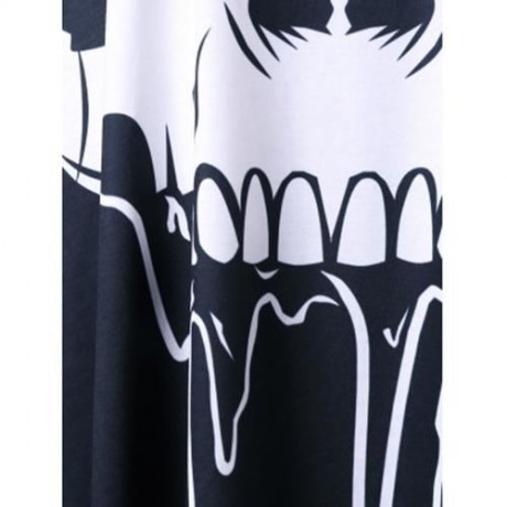 PLUS SIZE SKULL PRINT TUNIC T-SHIRT (WHITE AND BLACK)