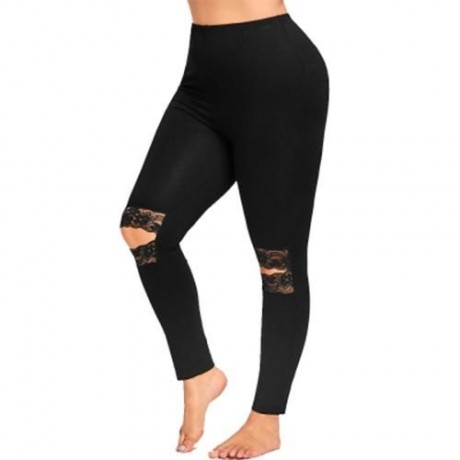 PLUS SIZE KNEE SLIT LEGGINGS (BLACK)