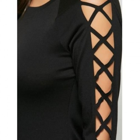 CUT OUT RAGLAN SLEEVE PLAIN T-SHIRT (BLACK)