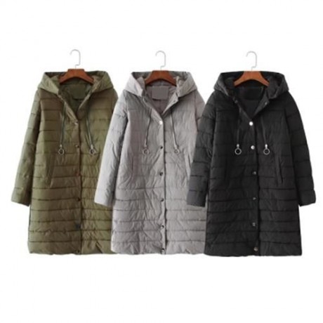 WOMEN WINTER WARM SOLID COLOR HOODED THERMAL OVERCOAT (ARMY GREEN)