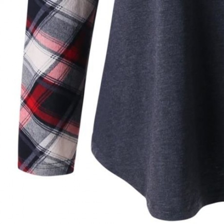 PLUS SIZE RAGLAN SLEEVE PLAID TOP (BLACK GREY)