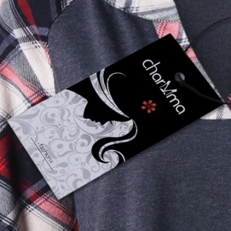 PLUS SIZE RAGLAN SLEEVE PLAID TOP (BLACK GREY)