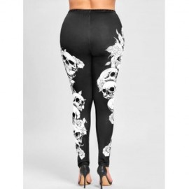 PLUS SIZE HALLOWEEN MONOCHROME SKULLS LEGGINGS (BLACK)