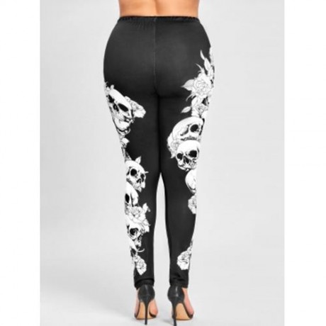 PLUS SIZE HALLOWEEN MONOCHROME SKULLS LEGGINGS (BLACK)