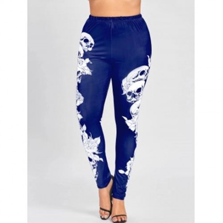 PLUS SIZE HALLOWEEN MONOCHROME SKULLS LEGGINGS (BLACK)