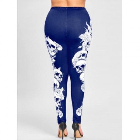 PLUS SIZE HALLOWEEN MONOCHROME SKULLS LEGGINGS (BLACK)