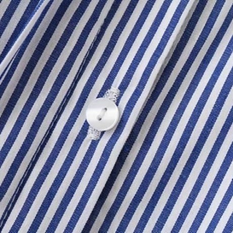 TRENDY TURN-DOWN COLLAR LONG SLEEVE EMBROIDERY WOMEN SHIRT (BLUE AND WHITE)