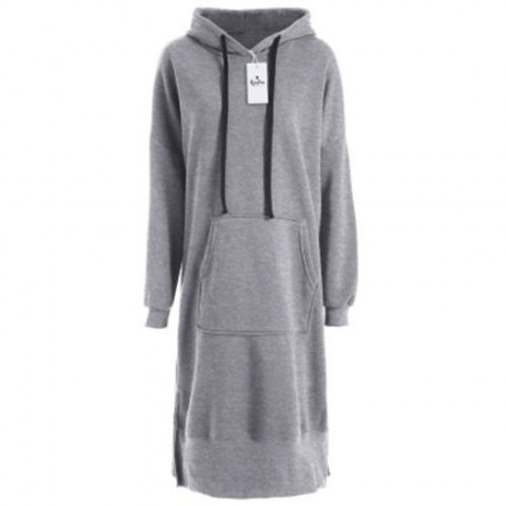 PLUS SIZE DROP SHOULDER SLIT LONGLINE HOODIE (GRAY)