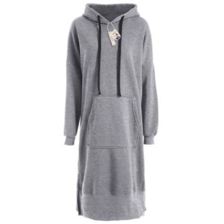 PLUS SIZE DROP SHOULDER SLIT LONGLINE HOODIE (GRAY)