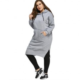 PLUS SIZE DROP SHOULDER SLIT LONGLINE HOODIE (GRAY)