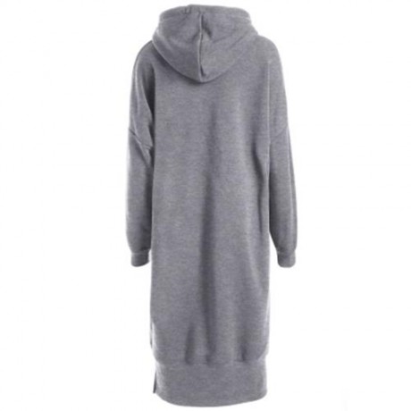 PLUS SIZE DROP SHOULDER SLIT LONGLINE HOODIE (GRAY)