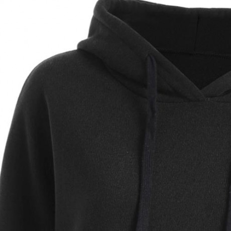 PLUS SIZE DROP SHOULDER SLIT LONGLINE HOODIE (BLACK)
