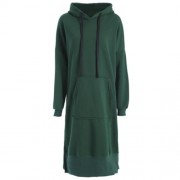 PLUS SIZE DROP SHOULDER SLIT LONGLINE HOODIE (GREEN)