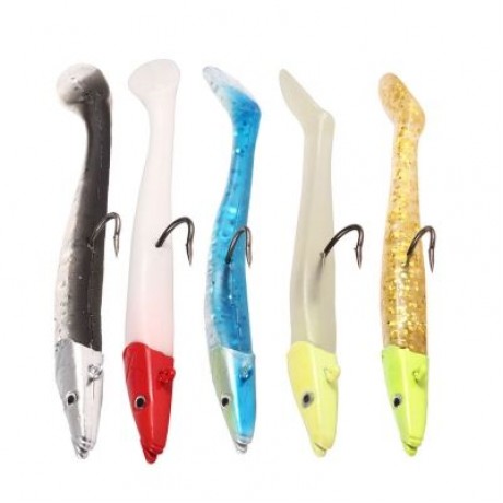 5pcs Lead Head Single Hook Bait Soft Fishing Lure (WHITE)