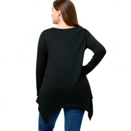 PLUS SIZE LONG SLEEVE HANDKERCHIEF T-SHIRT (BLACK)