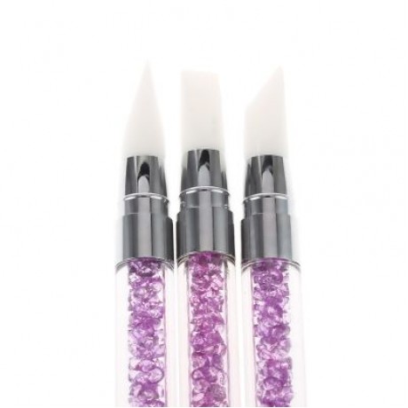 3pcs Rhinestone Handle Silicone Paint Pen Nail Tool (DEEP PURPLE)