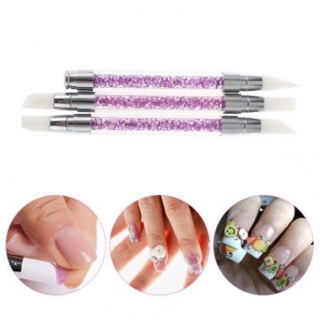 3pcs Rhinestone Handle Silicone Paint Pen Nail Tool (DEEP PURPLE)