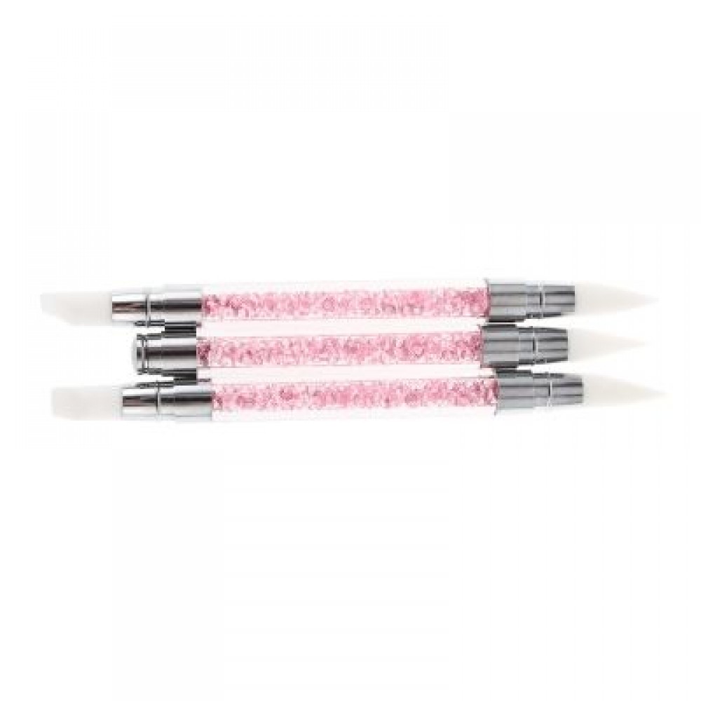 3pcs Rhinestone Handle Silicone Paint Pen Nail Tool (PINK)