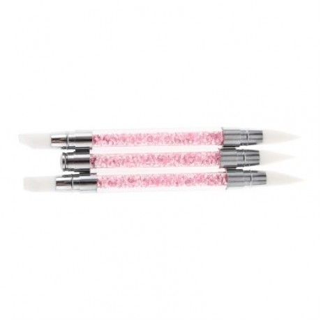 3pcs Rhinestone Handle Silicone Paint Pen Nail Tool (PINK)