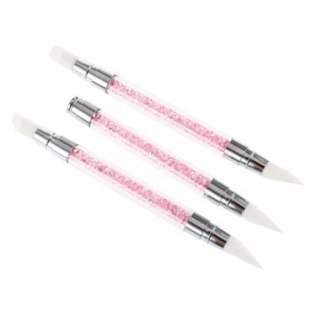 3pcs Rhinestone Handle Silicone Paint Pen Nail Tool (PINK)