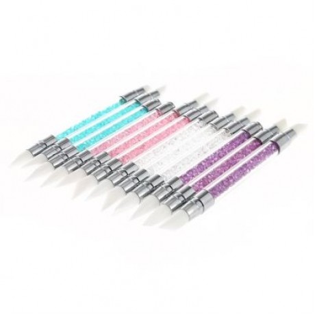 3pcs Rhinestone Handle Silicone Paint Pen Nail Tool (PINK)