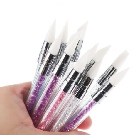 3pcs Rhinestone Handle Silicone Paint Pen Nail Tool (TRANSPARENT)