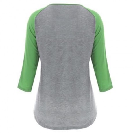 PLUS SIZE RAGLAN SLEEVE HAPPY BASEBALL T-SHIRT (GREEN)