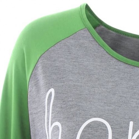 PLUS SIZE RAGLAN SLEEVE HAPPY BASEBALL T-SHIRT (GREEN)