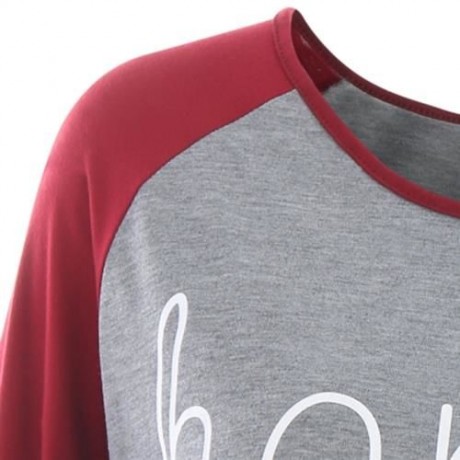 PLUS SIZE RAGLAN SLEEVE HAPPY BASEBALL T-SHIRT (CLARET)